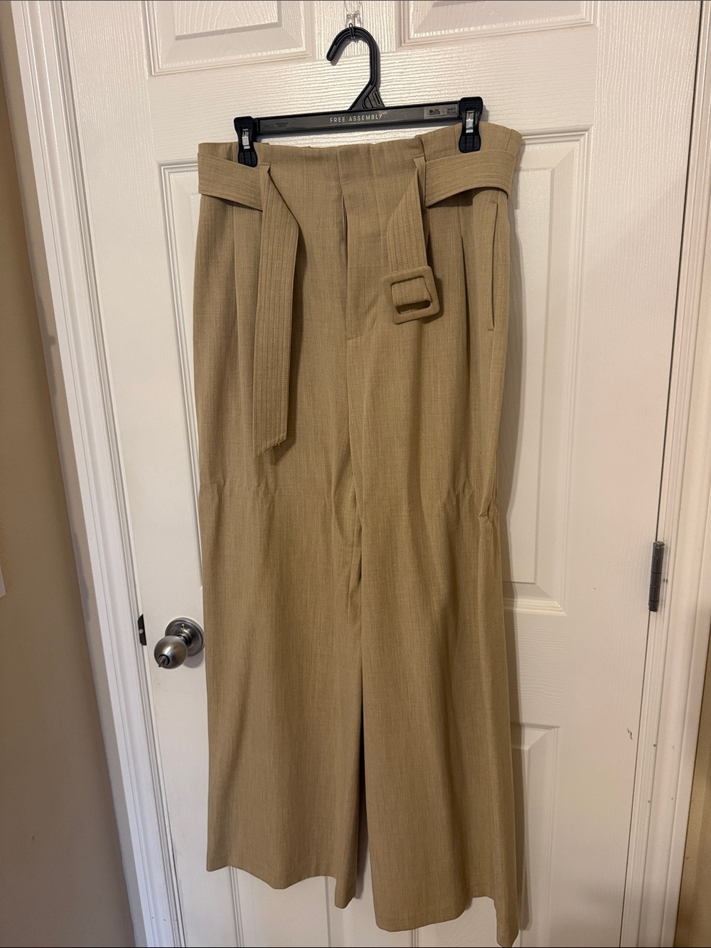 Nine West Tan Wide-Leg High-Waist Belted Trousers